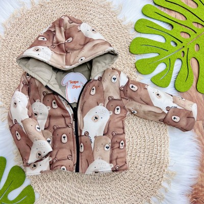 Jaqueta Little Bear Dupla Face Acolchoada com Capuz - Areia e Marrom